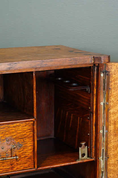 Antique Edwardian English Quartersawn Oak Smoker's Cabinet