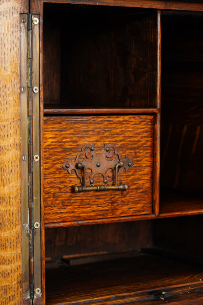 Antique Edwardian English Quartersawn Oak Smoker's Cabinet