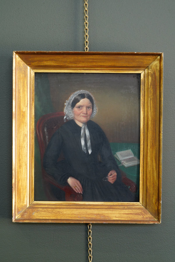 Antique English School Portrait of Mrs. Sarah Canler Oil Painting