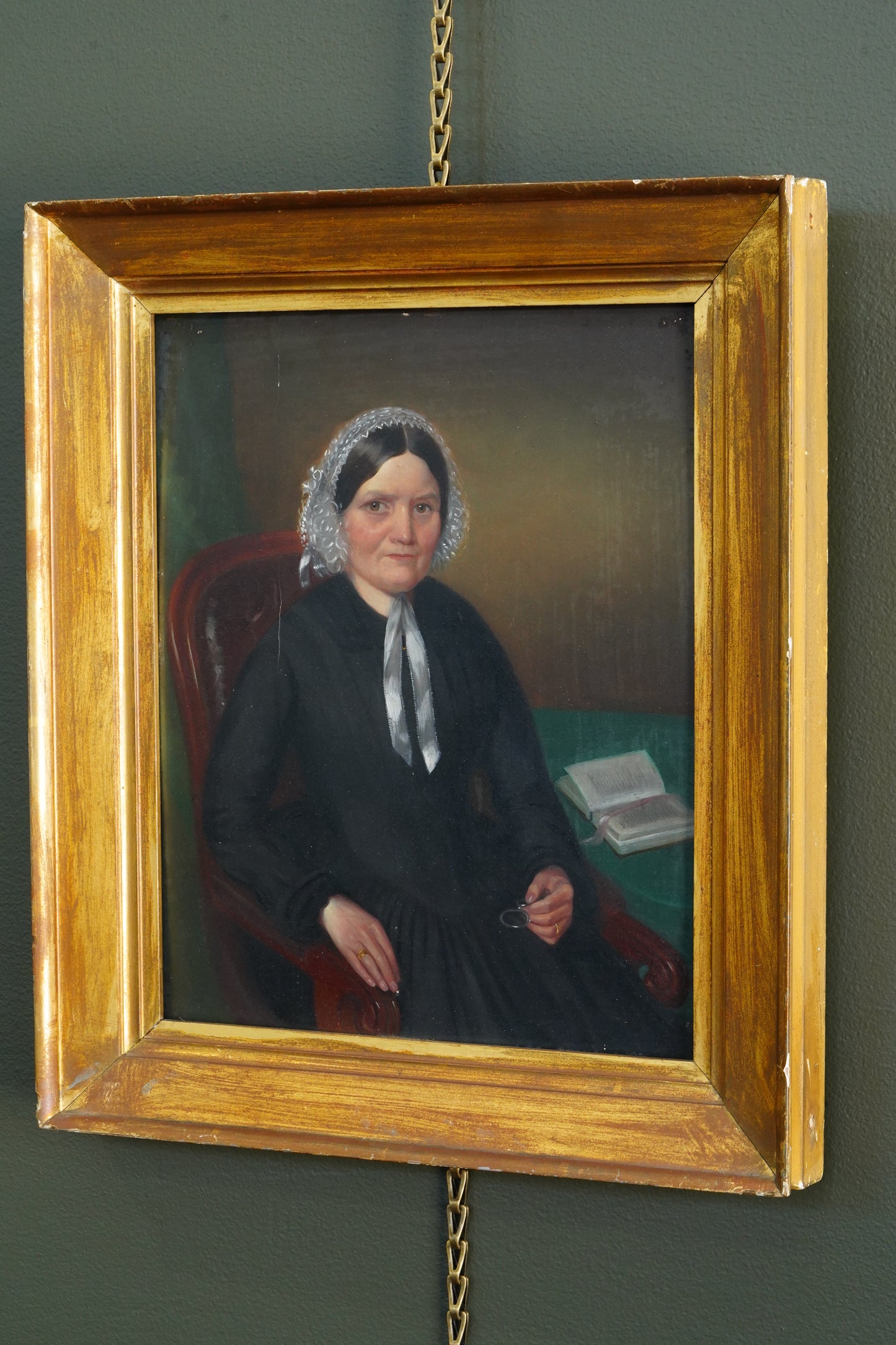 Antique English School Portrait of Mrs. Sarah Canler Oil Painting