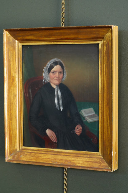 Antique English School Portrait of Mrs. Sarah Canler Oil Painting