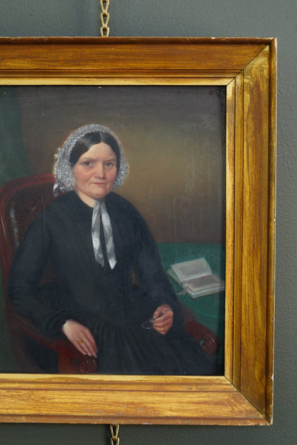 Antique English School Portrait of Mrs. Sarah Canler Oil Painting