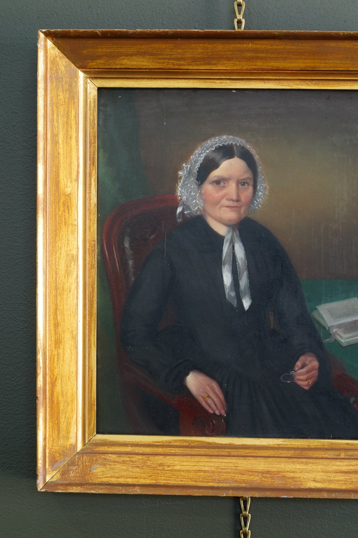 Antique English School Portrait of Mrs. Sarah Canler Oil Painting