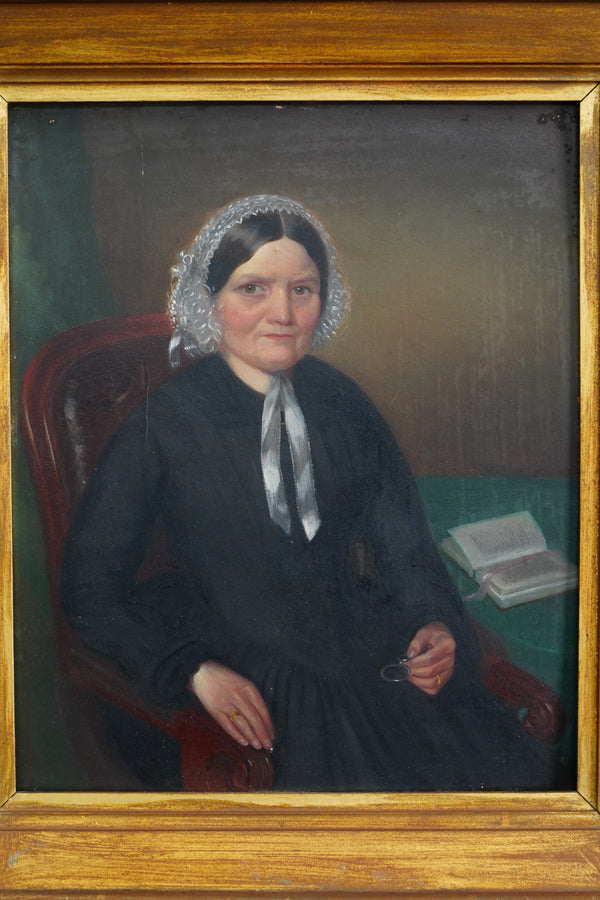 Antique English School Portrait of Mrs. Sarah Canler Oil Painting secondary view