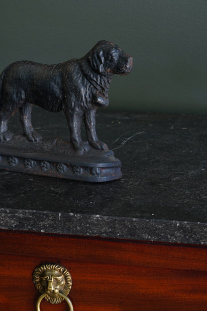 Antique Victorian Cast Iron Saint Bernard Doorstop with Rescue Barrel, Ca. 1890