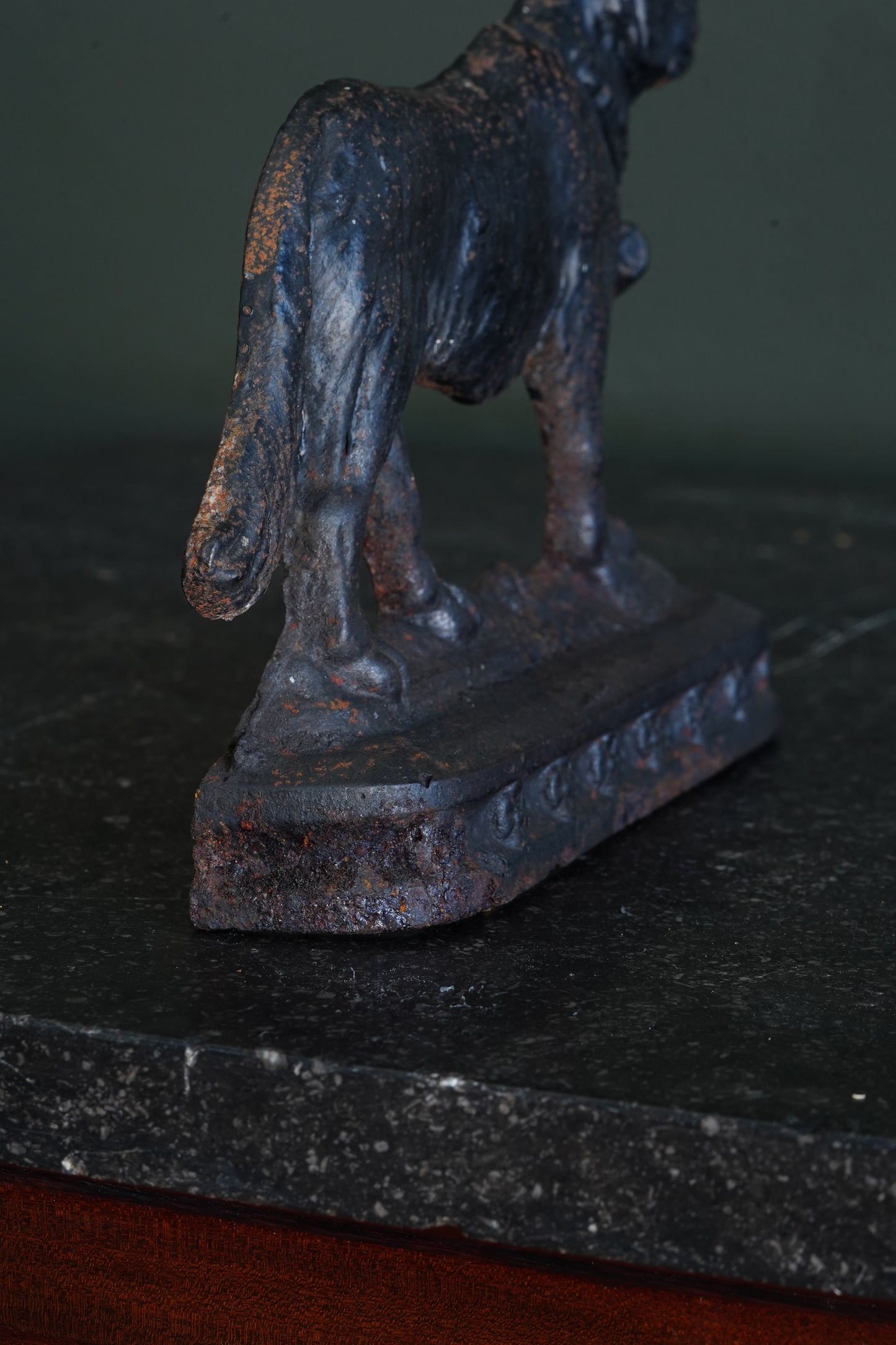 Antique Victorian Cast Iron Saint Bernard Doorstop with Rescue Barrel, Ca. 1890