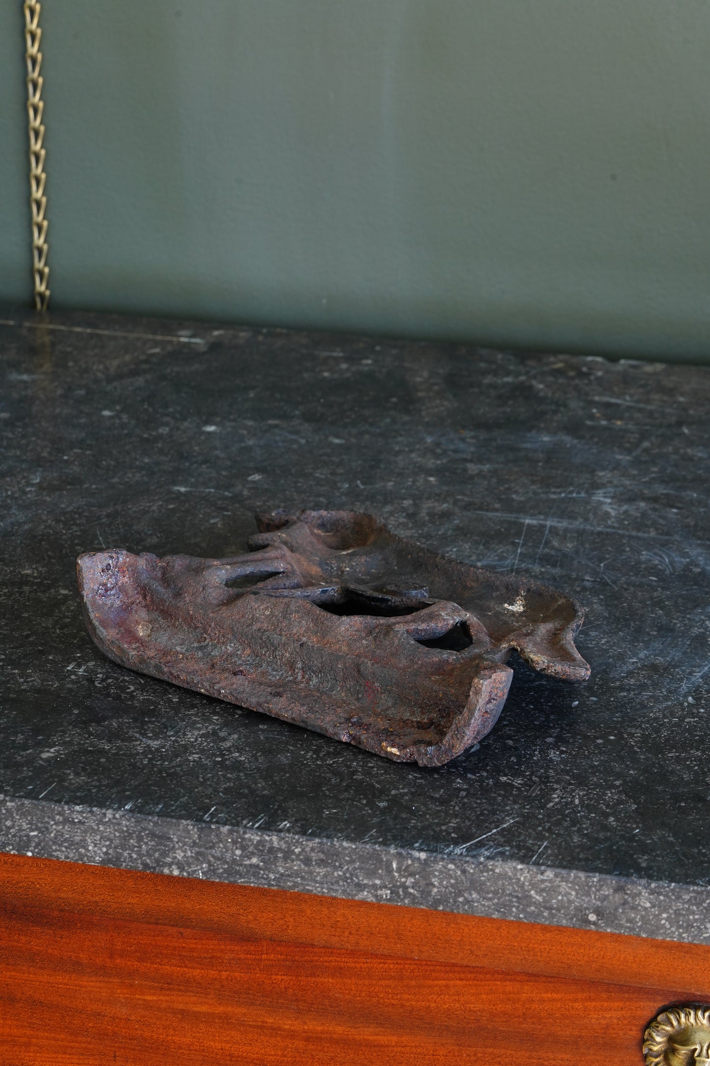 Antique Victorian Cast Iron Saint Bernard Doorstop with Rescue Barrel, Ca. 1890