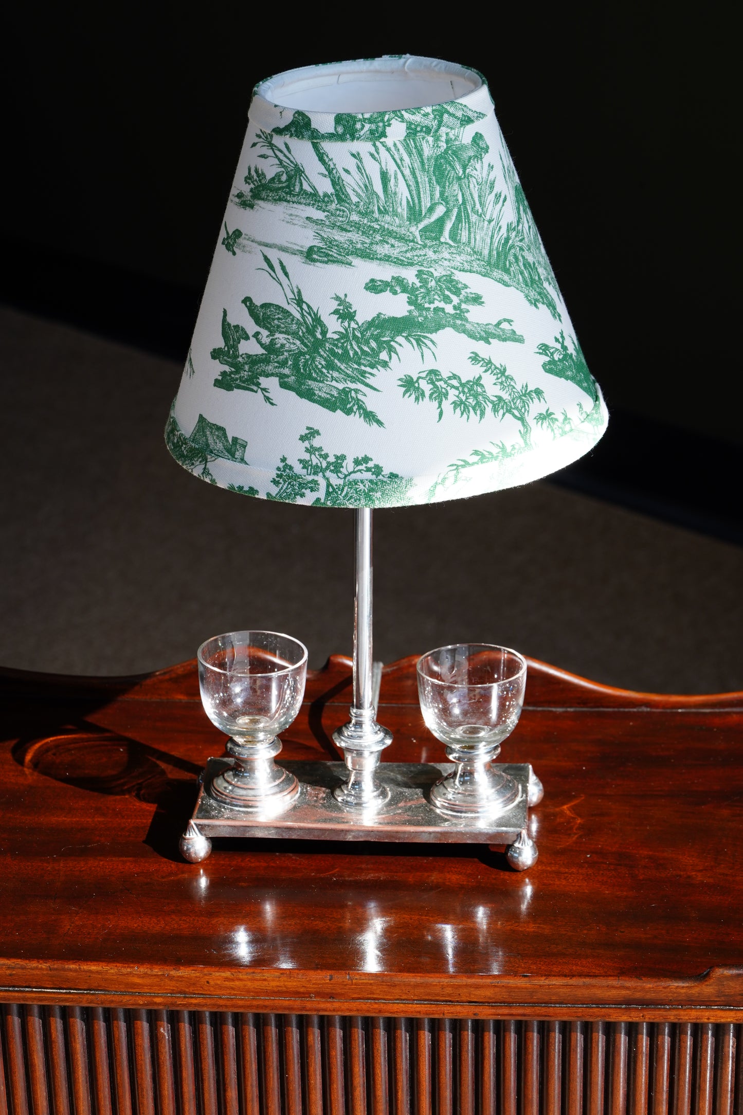 Antique English Silverplate Inkstand Table Lamp