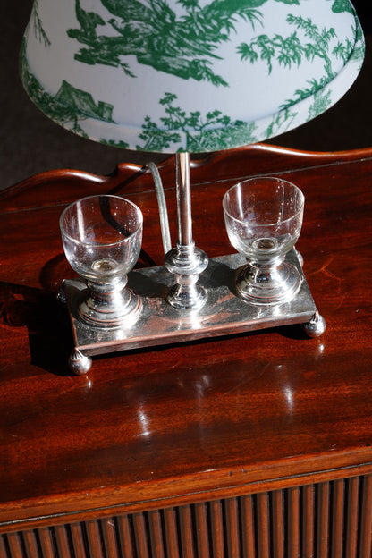 Antique English Silverplate Inkstand Table Lamp