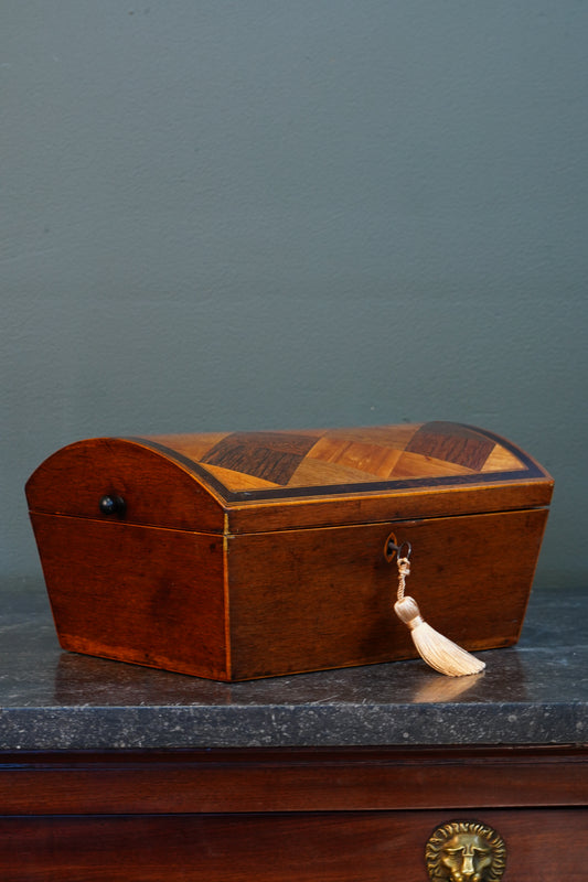 Victorian Walnut Dome-Top Parquetry Keepsake Box, Circa 1870