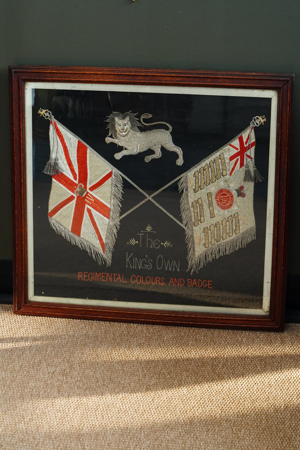 Antique English Embroidered Silk King's Own Regimental Colours