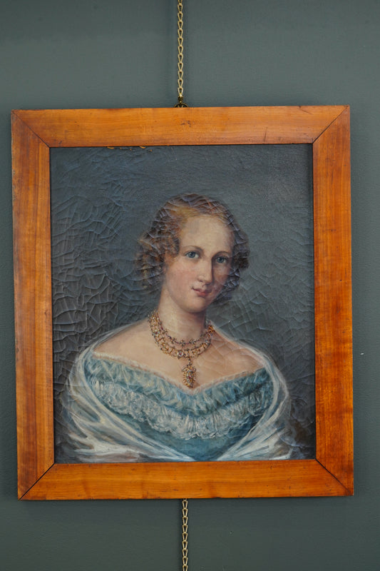 19th Century Continental Portrait of a Young Woman, Oil on Canvas