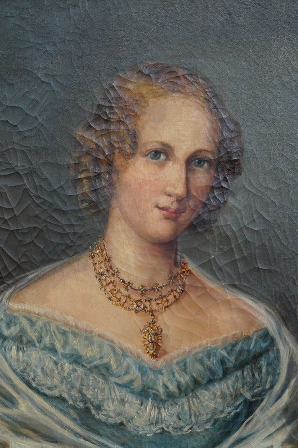 19th Century Continental Portrait of a Young Woman, Oil on Canvas secondary view