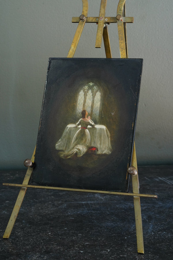 English Devotional Oil on Victorian Papier-Mâché Panel, Attributed to George Morris, 1942 secondary view