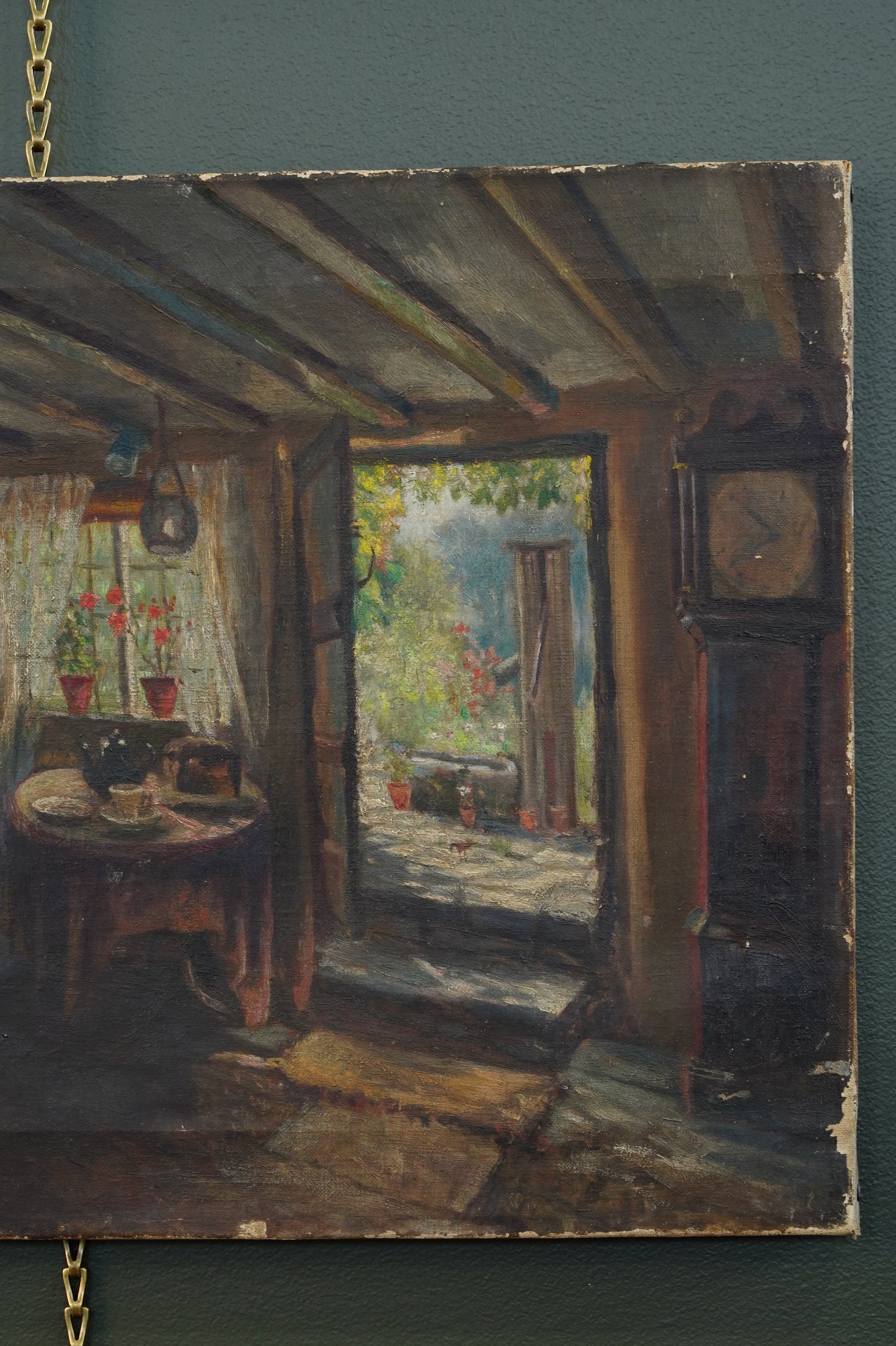 Antique British School Cottage Interior Oil Painting, Circa 1900