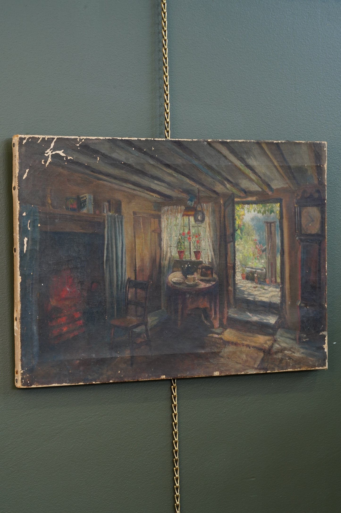 Antique British School Cottage Interior Oil Painting, Circa 1900