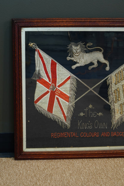 Antique English Embroidered Silk King's Own Regimental Colours