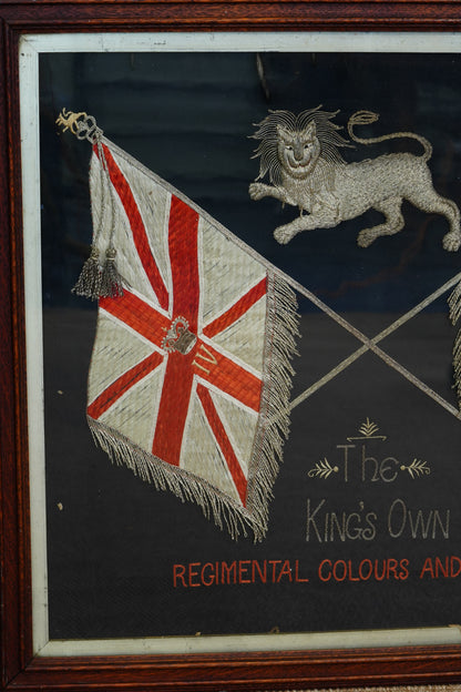 Antique English Embroidered Silk King's Own Regimental Colours