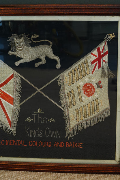 Antique English Embroidered Silk King's Own Regimental Colours