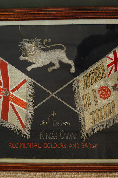 Antique English Embroidered Silk King's Own Regimental Colours