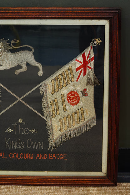 Antique English Embroidered Silk King's Own Regimental Colours