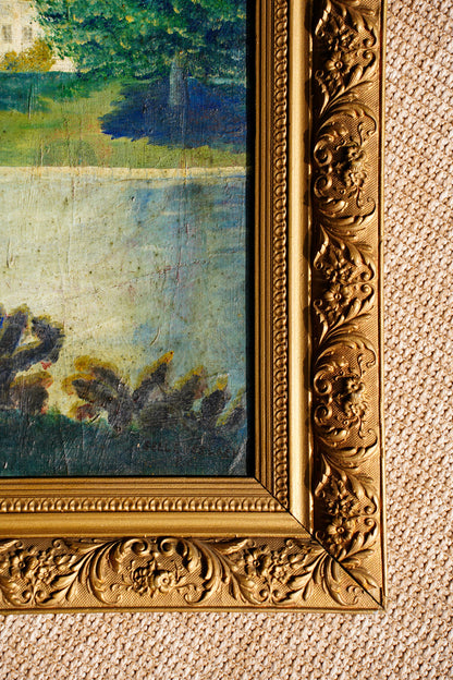Antique Signed European Country House Oil Painting, Circa 1900