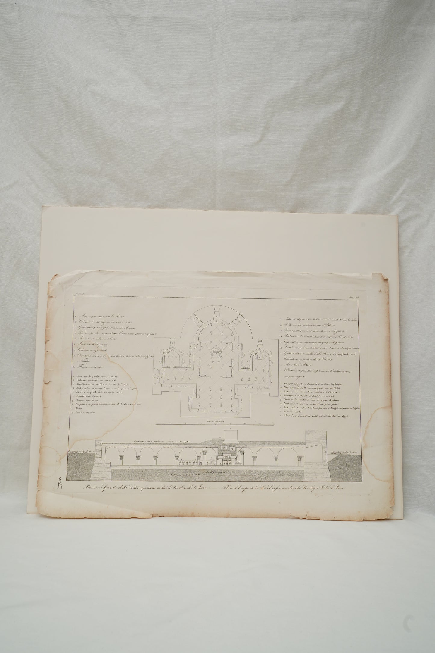 Antique Venetian Architectural Engraving of St Mark’s Basilica Crypt Plan