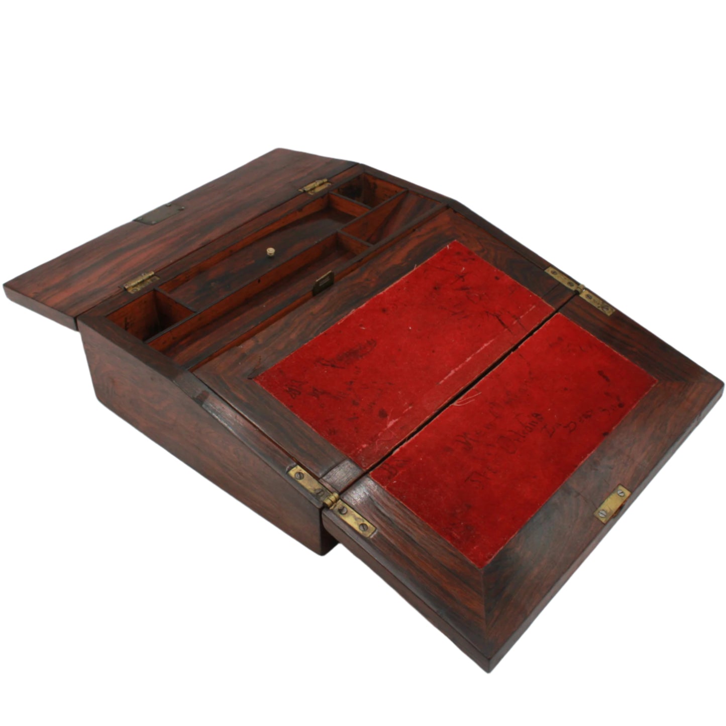 Antique Rosewood Writing Slope with Velvet Writing Surface and Inscriptions, Mid-19th Century