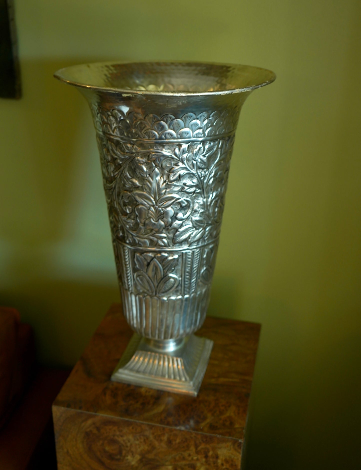 Large Pair of Vintage Silver Plated Repousse Urns