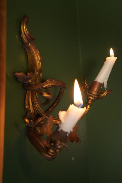 Antique French Rococo Gilt Bronze Wall Sconces (Pair) | Antique French Bronze Wall Lighting