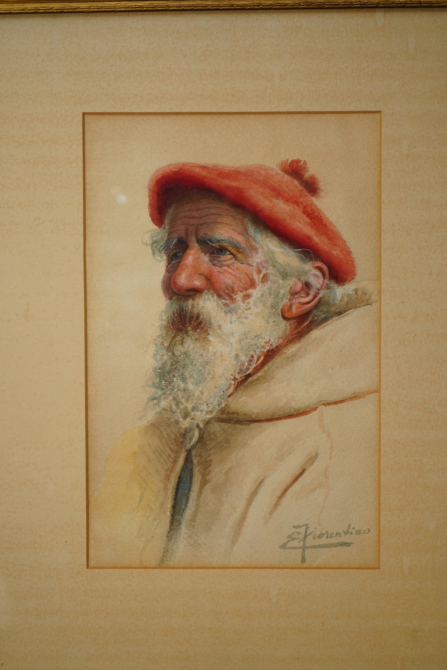 Early 20th Century Watercolor Painting "Portrait of an Italian Man" by Enrico Florentino
