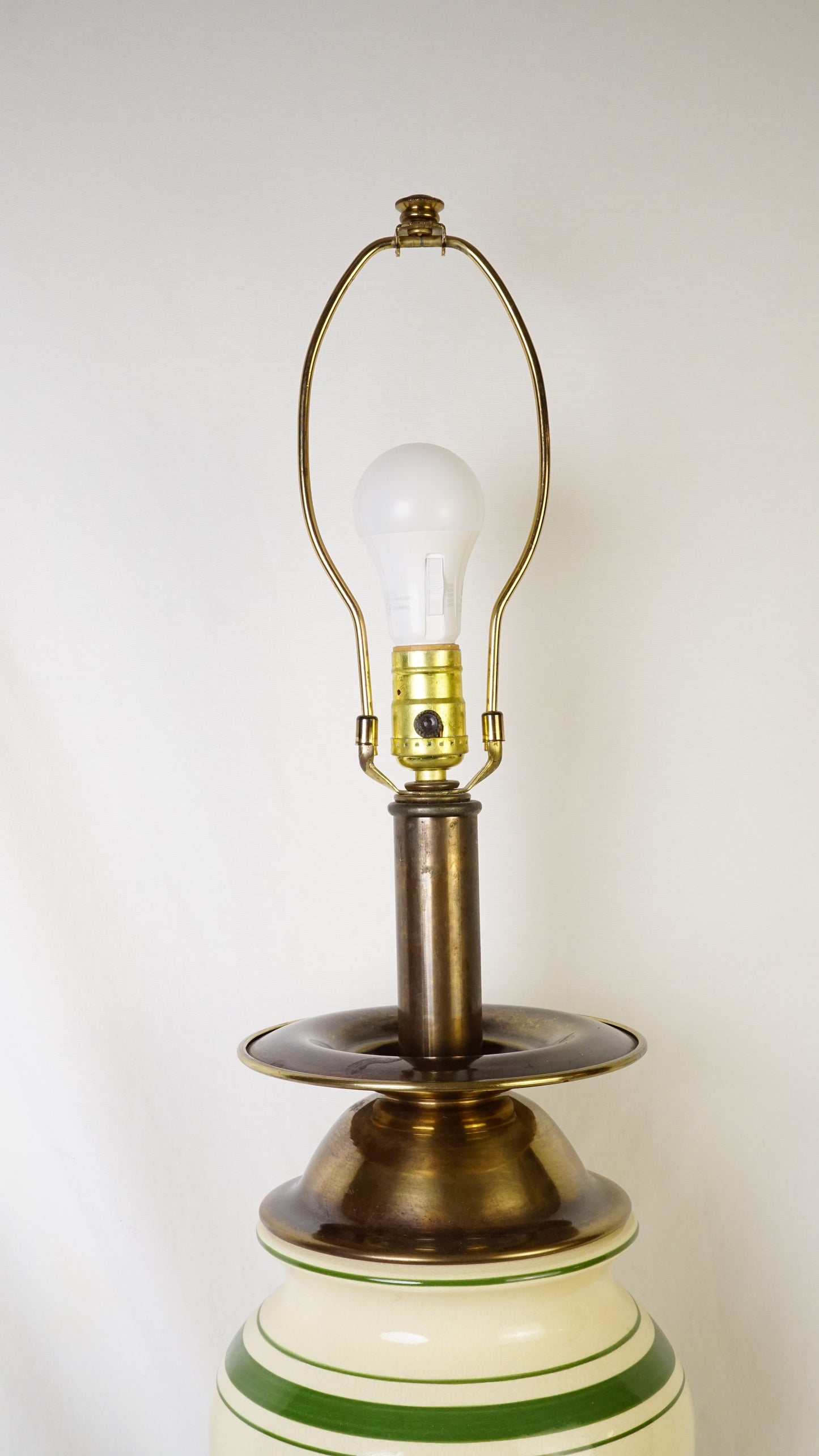 Vintage Cream Porcelain Lamp with Green Banding