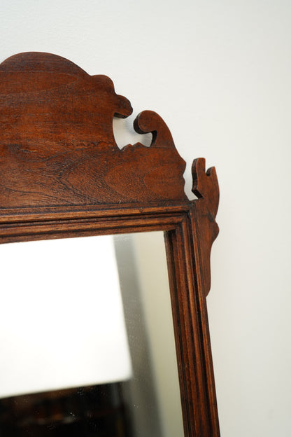 Antique-Style Chippendale Revival Wood Wall Mirror with Pierced Scroll Crest