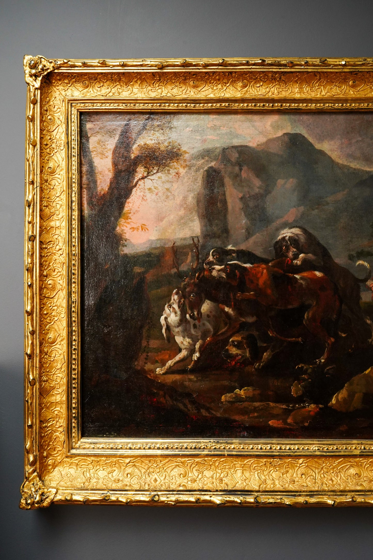 18th Century French Stag Hunt Oil Painting, Fontainebleau Tradition