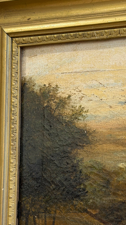 Antique English Oil Painting, Yorkshire Landscape with Ruins, Attributed to P. Carter, 19th Century