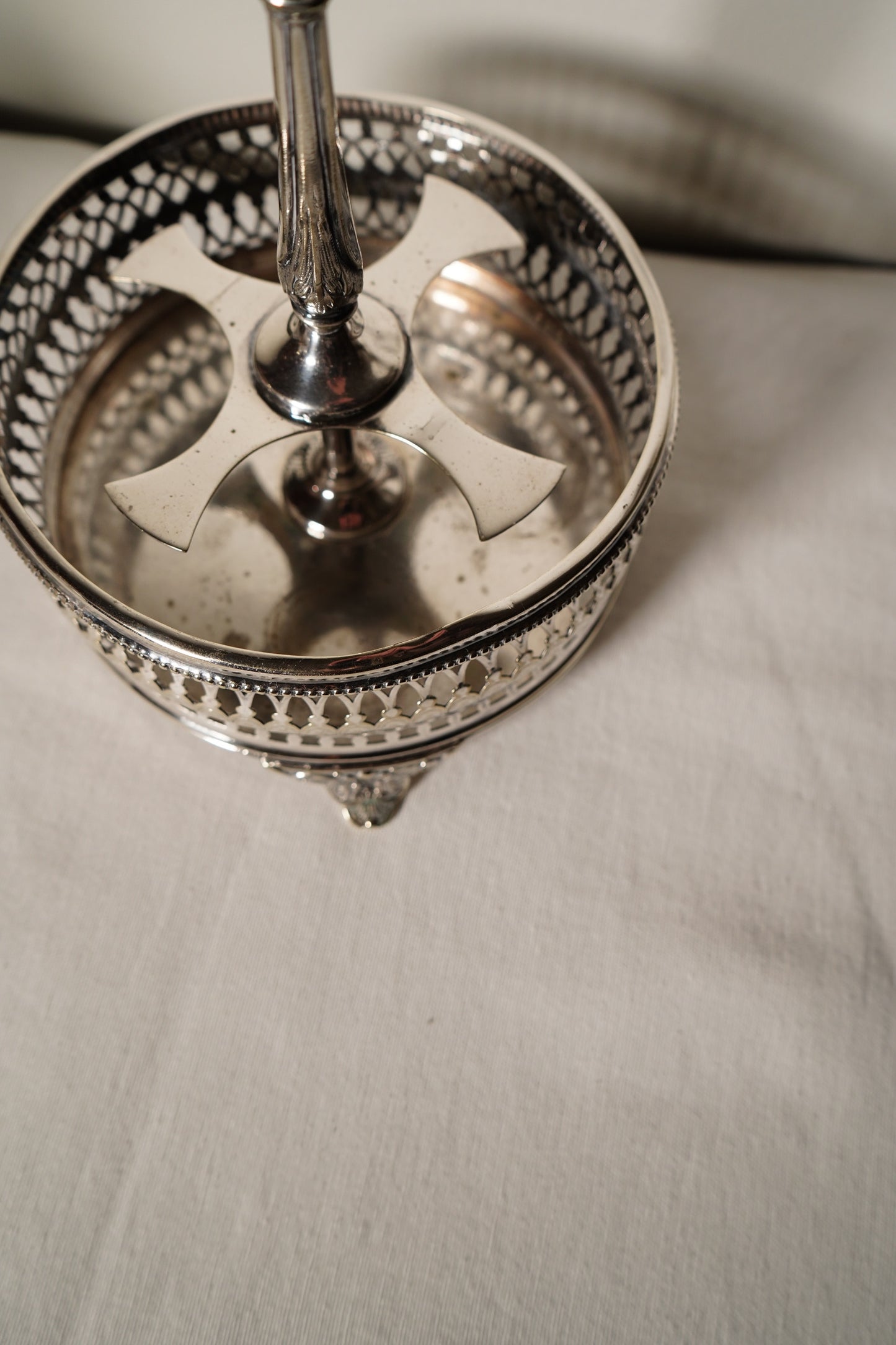 Antique Victorian Silver Plated Cruet Set with Four Cut Glass Bottles, English, c. 1880–1910