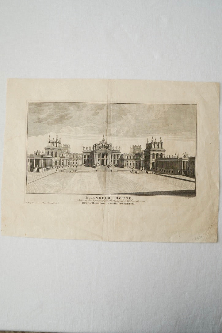 Antique Blenheim House Copperplate Engraving