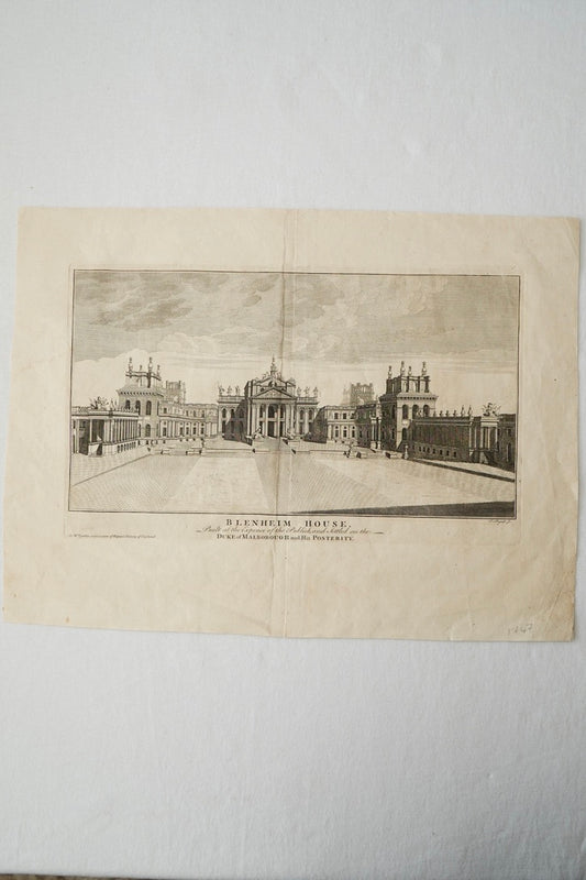 Antique Blenheim House Copperplate Engraving