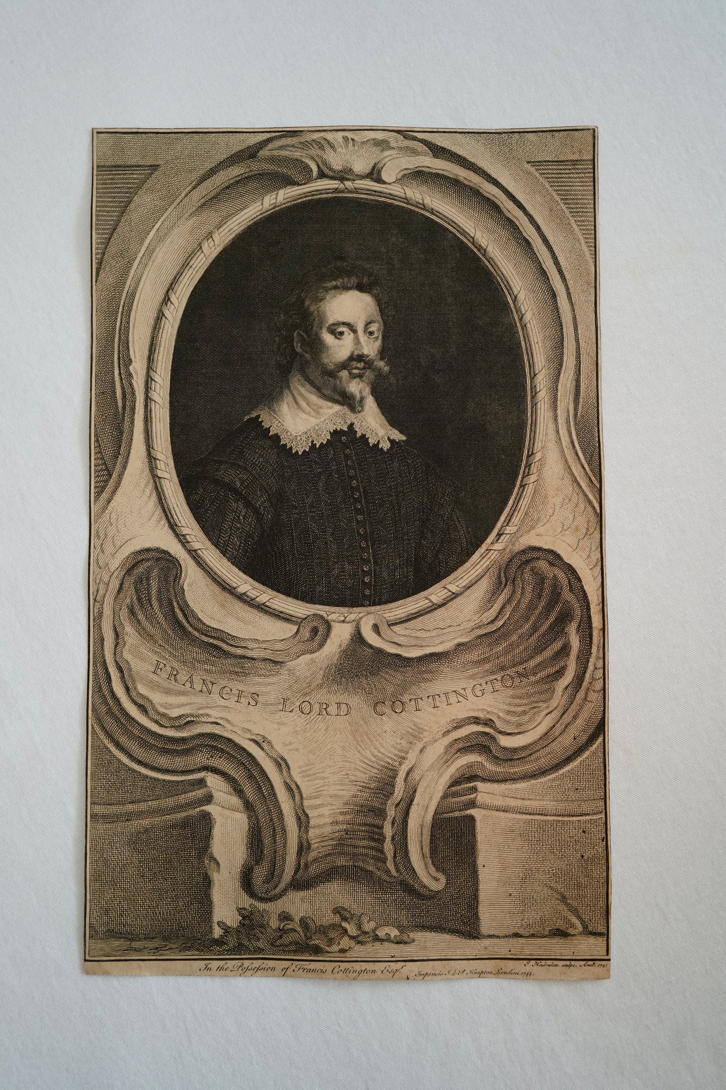 Antique Houbraken Engraving Portrait “Francis, Lord Cottington” Published 1744 | 9 x 14.75