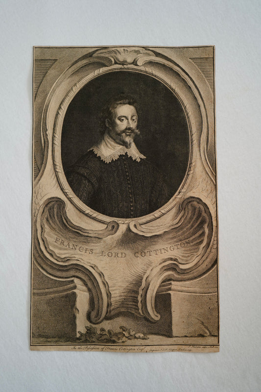 Antique Houbraken Engraving Portrait “Francis, Lord Cottington” Published 1744 | 9 x 14.75