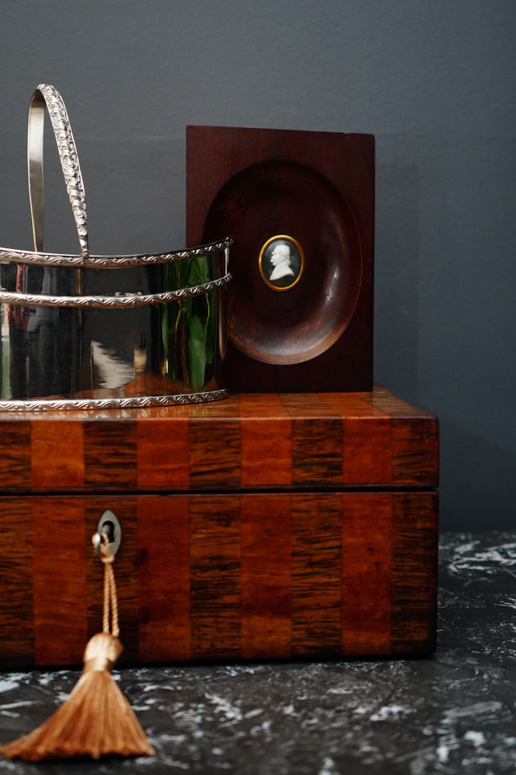 Antique Silver Plate Two Compartment Handled Caddy with Hinged Lids