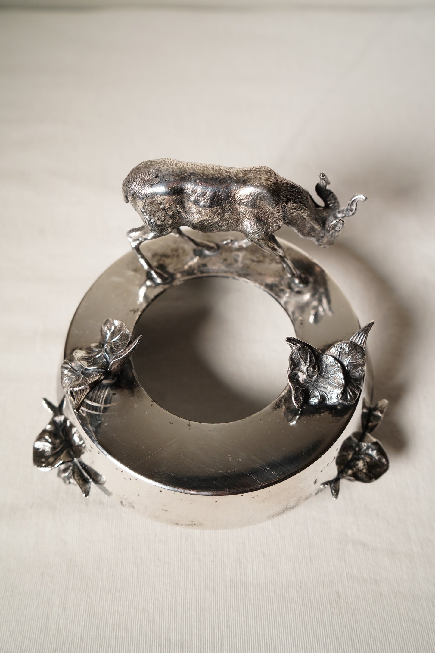 Antique Meriden B Company Silver Plated Figural Goat Crystal Jar or Inkwell Stand