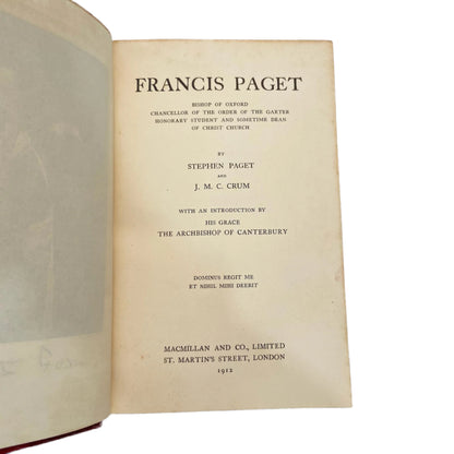 1912 Francis Paget Biography Half Morocco Anglican Oxford