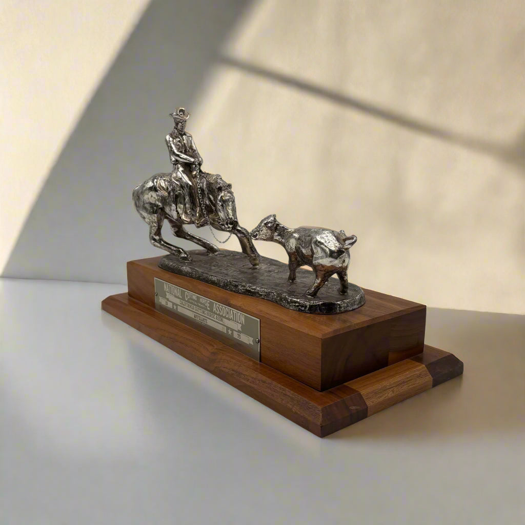 1975 National Cutting Horse Association Trophy – Western Equestrian Sculpture by Starlie