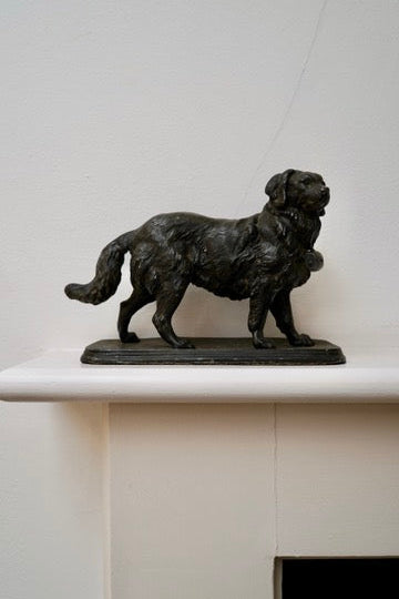 Antique Victorian Spelter Dog Figurine, Late 19th Century Bronze Finish Mantel Sculpture, English Animal Decor
