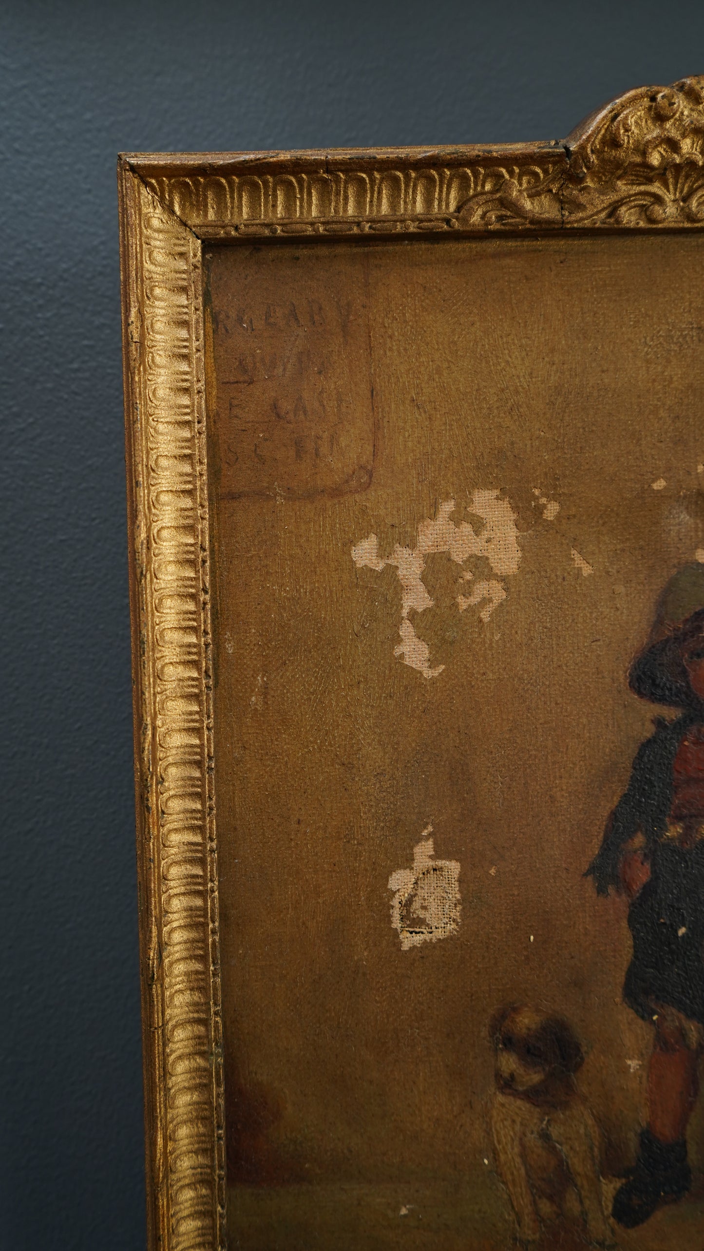 British School Oil Painting of Street Sweeper Boy with Dog, c. 1890–1915