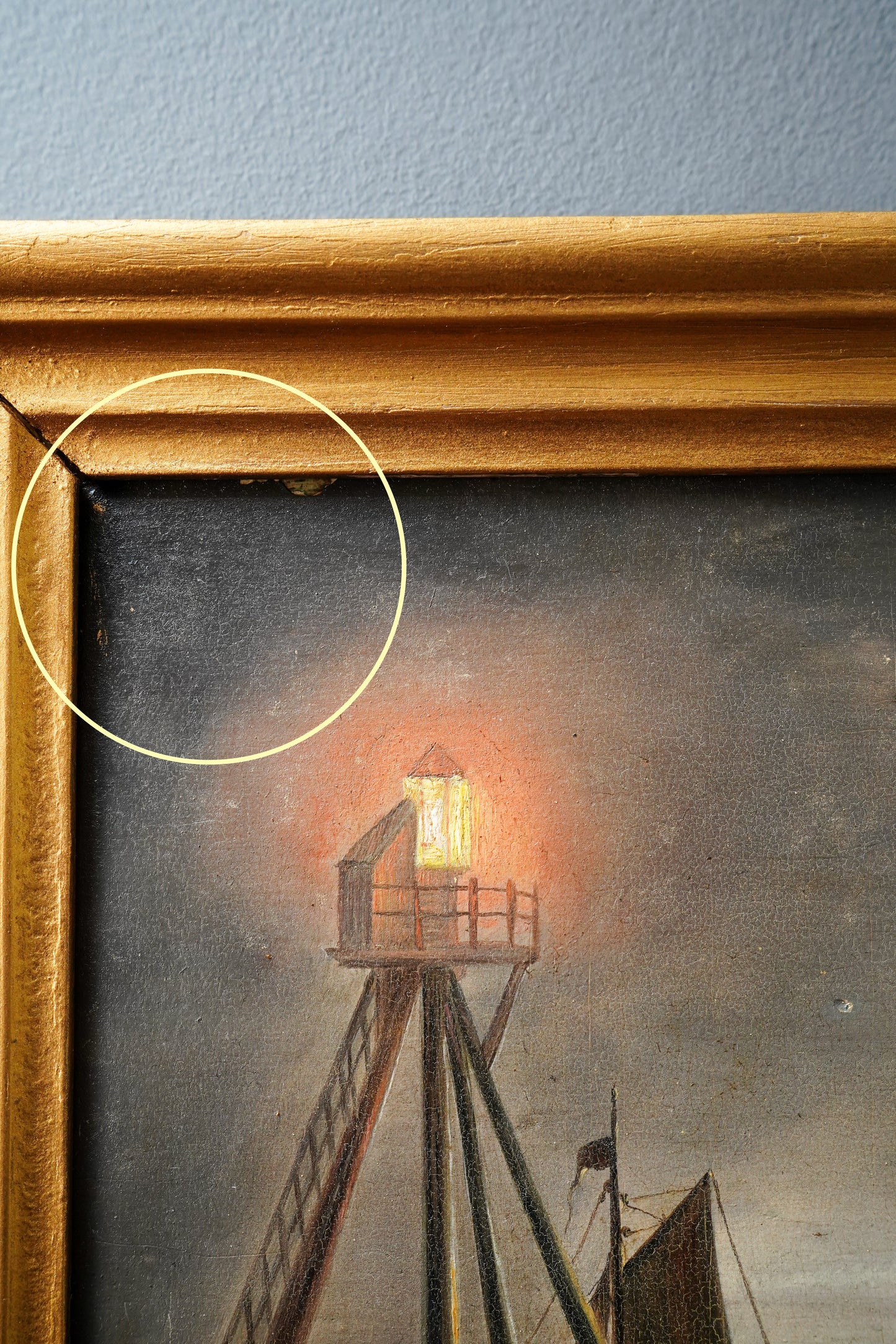 19th Century Moonlit Harbor Oil Painting on Panel After Petrus van Schendel