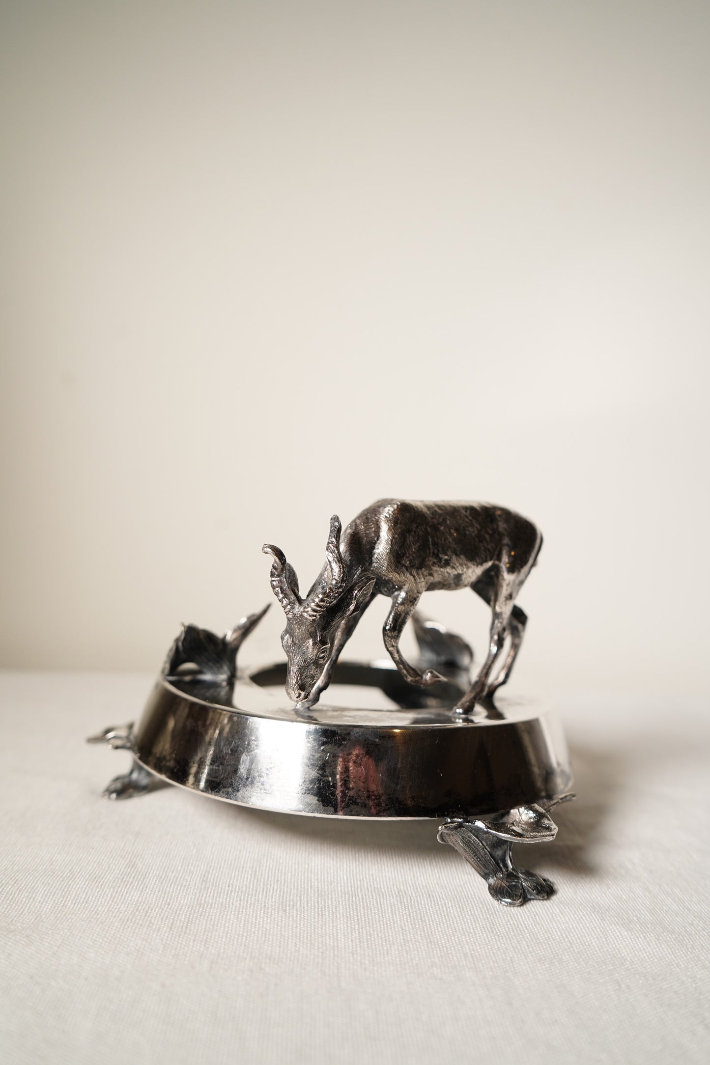 Antique Meriden B Company Silver Plated Figural Goat Crystal Jar or Inkwell Stand