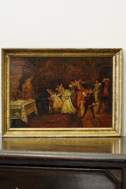Antique Continental Figures Oil Painting