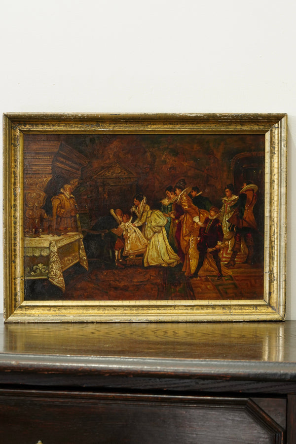 Antique Continental Court Scene Oil Painting, Circa 1880 secondary view